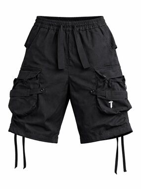 Men's Black Cargo Shorts with Drawstring and Utility Pockets